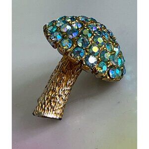 Vintage 1960s 3D AB Rhinestone Mushroom Brooch Retro, Groovy